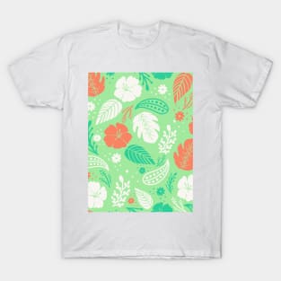 Foliage & Hibiscus Pattern - Mint T-Shirt